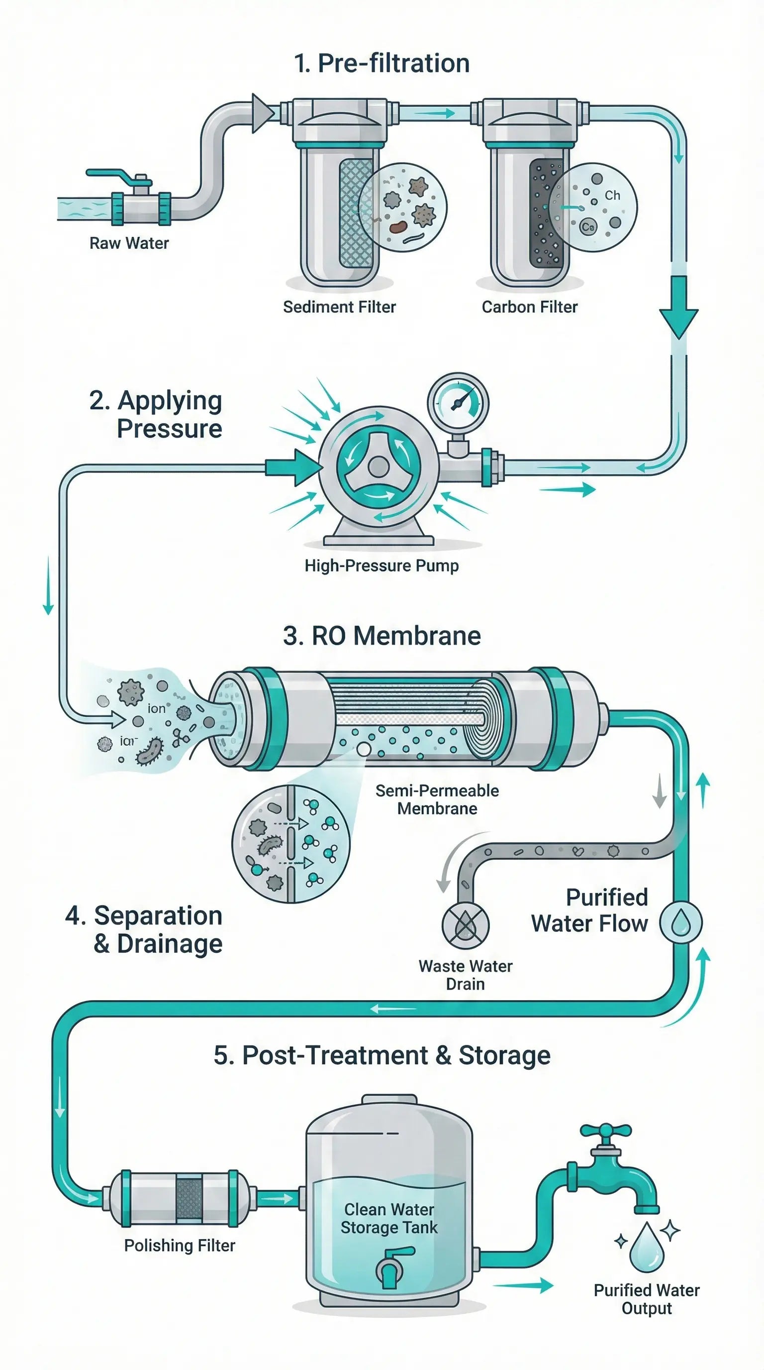 Detailed illustration of reverse osmosis filtration process
